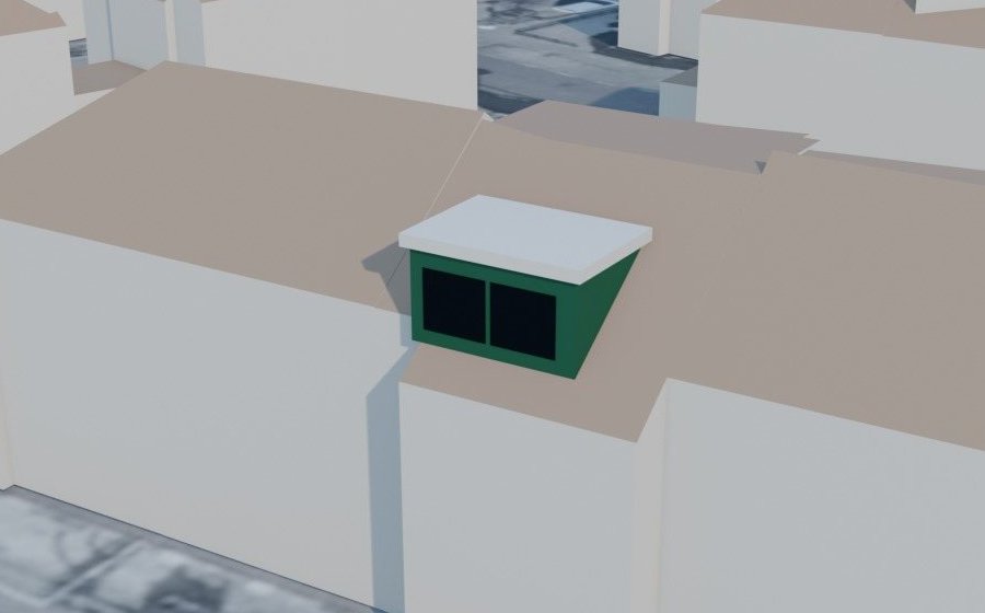 3D-model van een rijwoning met een nieuwe dakkapel op het achterdakvlak